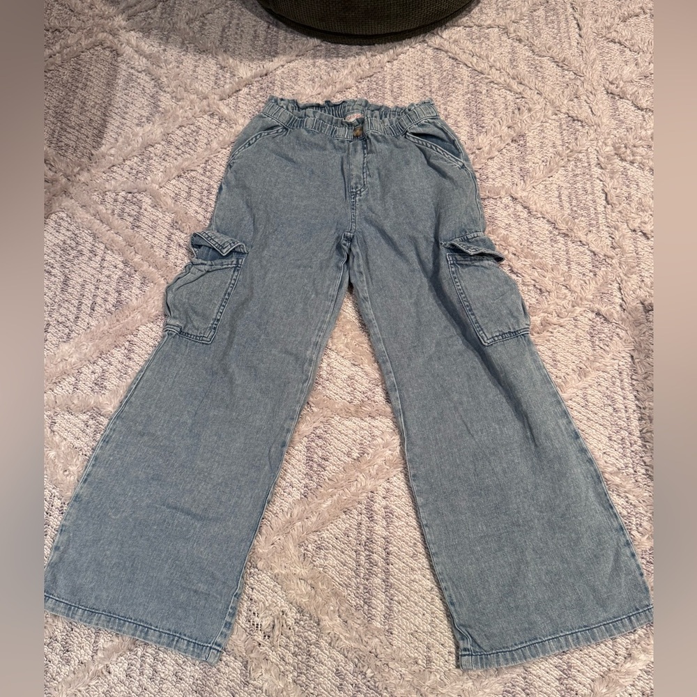 Cat and Jack Light Blue Cargo Wide-Leg Jeans - size L 10/12